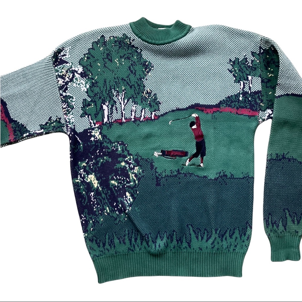 Vtg Grand Slam golf print sweater sz L